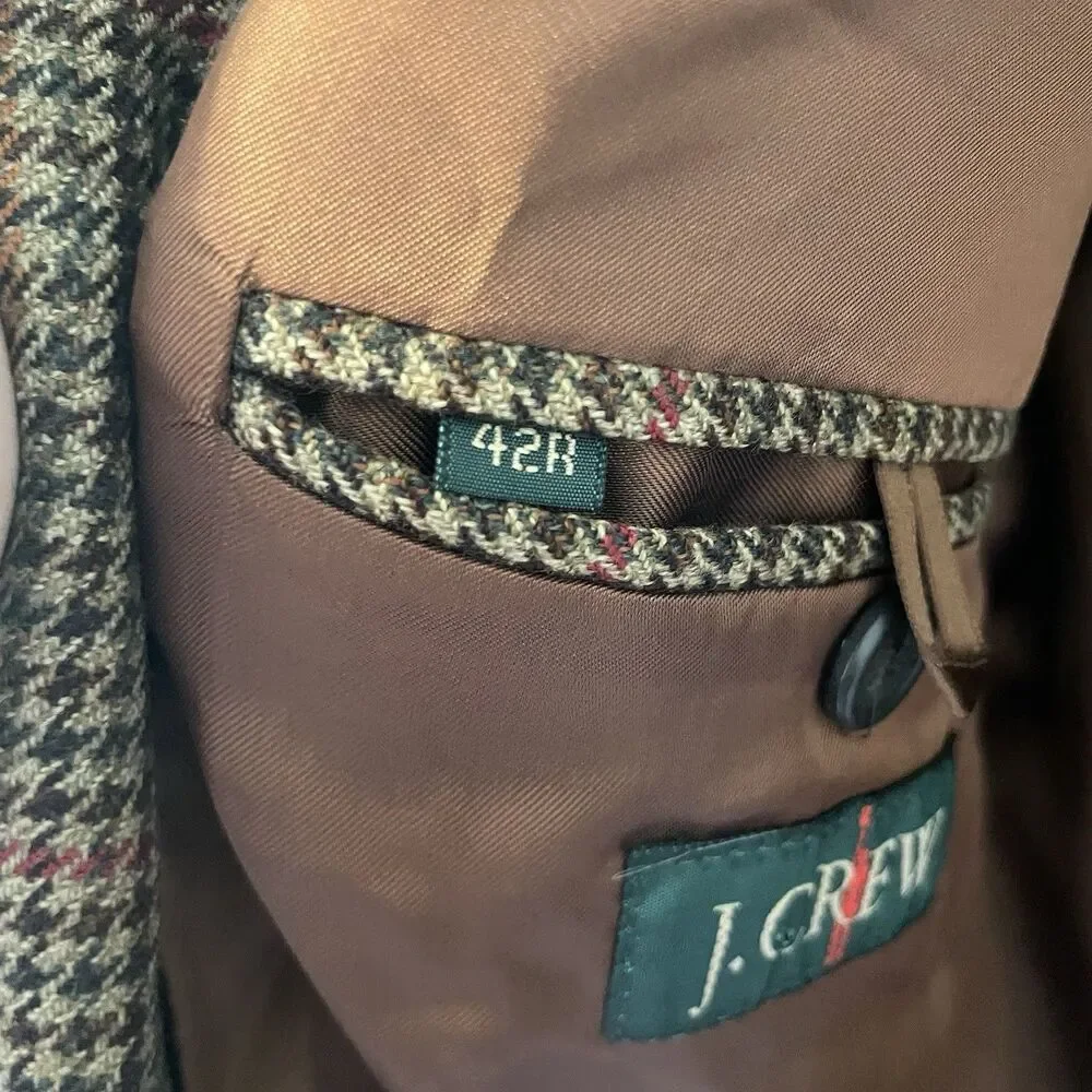 Vintage J Crew Oarsman Houndstooth Blazer Brown Wool 42